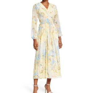 LAUNDRY BY SHELLI  YELLOW SEGAL Floral Long Sleeve Maxi Dress Smocked Waist Sz 8
